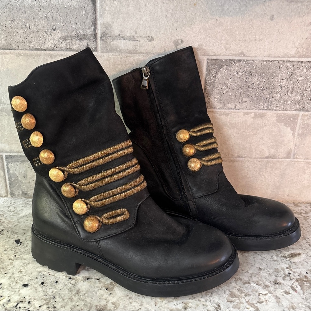 Strategic Black Leather Military Biker Boots